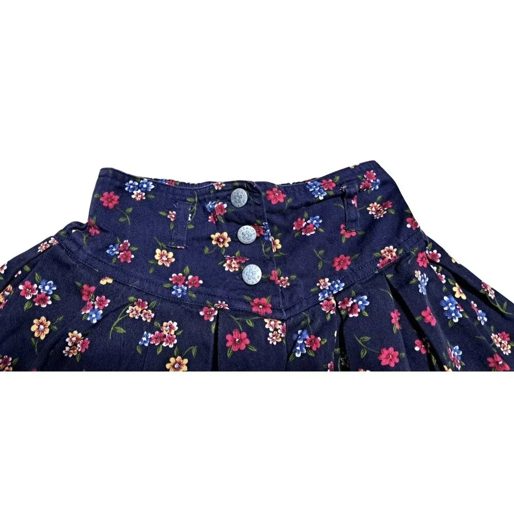McKids Floral Denim Skirt Girls Size 6 Elastic Waist Dark Blue Cotton Stylish Vi
